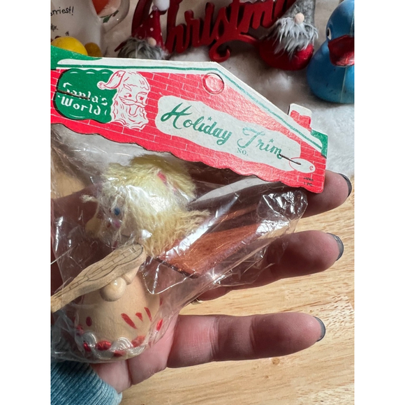 Vintage Santa’s World Wooden Angel Christmas Ornament Holiday Red White NEW - Picture 3 of 6